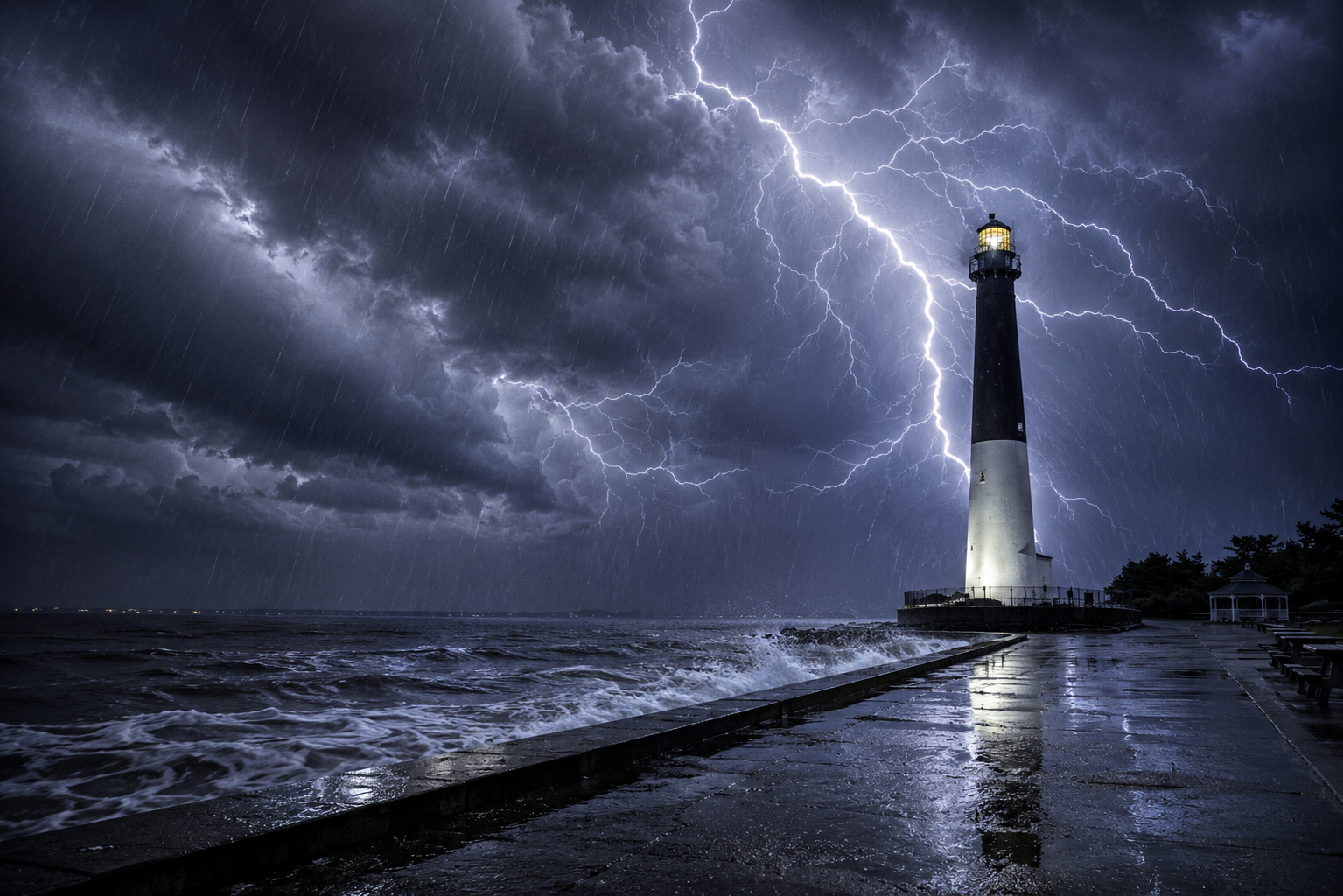 Lighthouse in a coastal storm